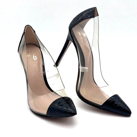 Mix No. 6 Womens Aracely Clear & Black Stiletto Heels Size 9.5M Crocodile Print - Picture 1 of 16